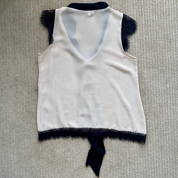 Chiffon Black Lace Lined Blouse Top - Picture 3 of 4